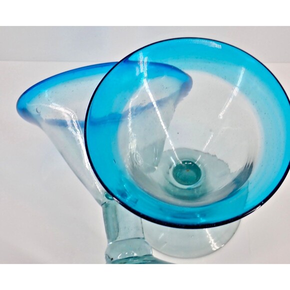 Aqua Rim Thick Hand Blown Margarita Martini Glasses Set of 2 Mint Condition 7" - Picture 3 of 8